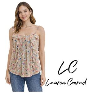 Lc Lauren Conrad tan floral ruffle strap sleeveless top